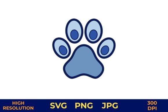 Blue Dog Paw Vector Clipart Outline