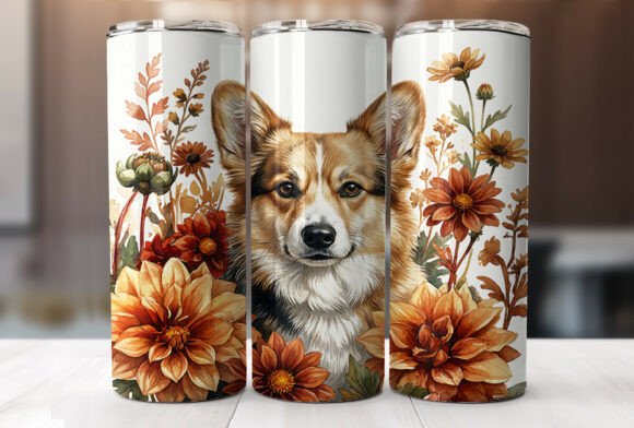 Corgi Dog Floral Tumbler Wrap Design