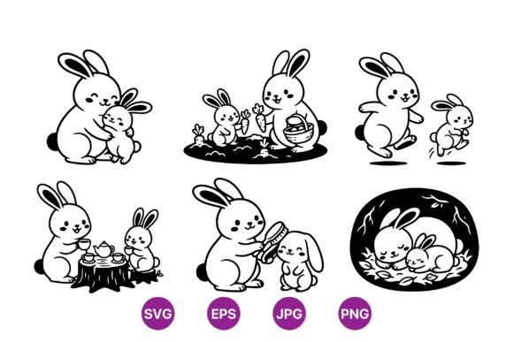Cute Bunny Family SVG Clipart