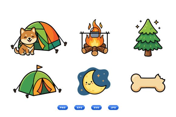 Cute Camping Dog Clipart Pack
