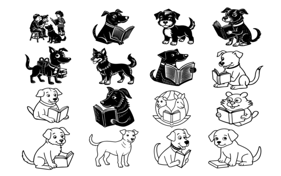 Cute Cartoon Dog Reading Book Vector