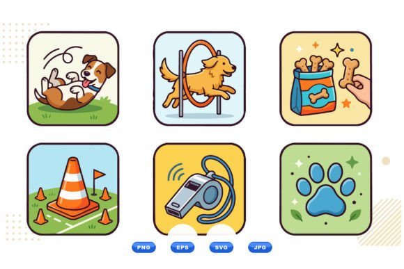 Cute Dog Training Icons Set