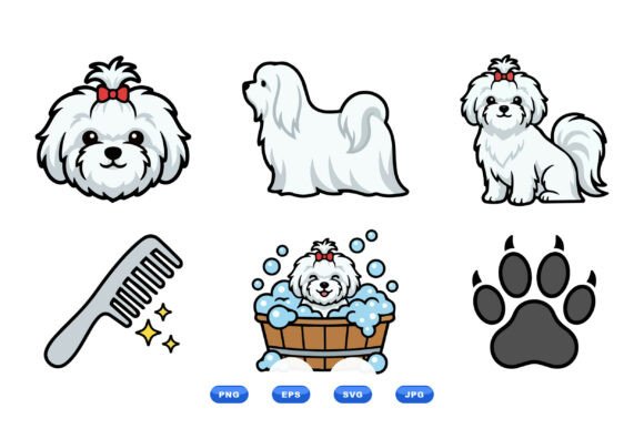 Cute Maltese Dog Clipart Set