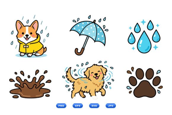 Cute Rainy Dog Clipart Pack