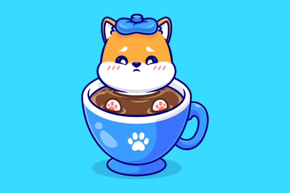 Cute Shiba Inu Dog Fever in Coffee