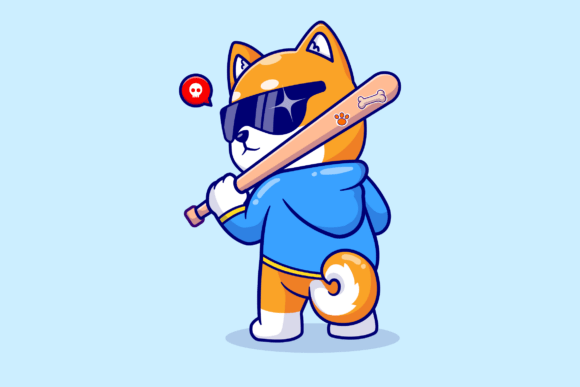 Cute Shiba Inu Dog Holding Baseball Bat