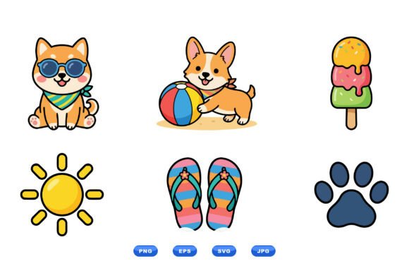 Cute Summer Dog Clipart Set