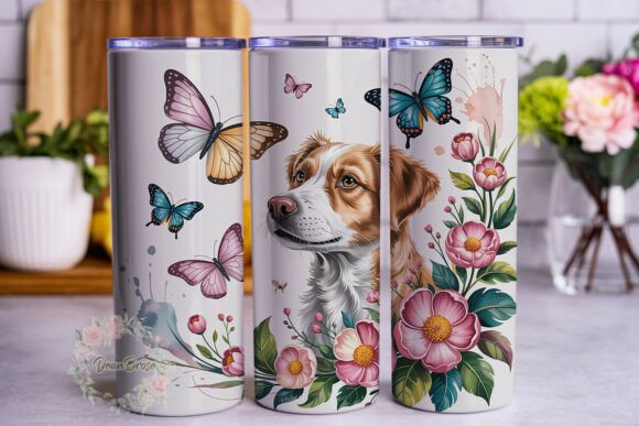 Dog and Butterfly Floral 20oz Wrap