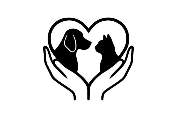Dog and Cat Heart Hands Clipart Vector