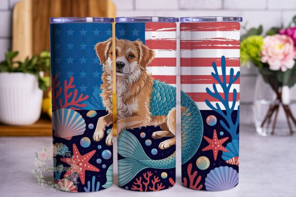 Dog Mermaid Patriotic 20oz Tumbler Wrap