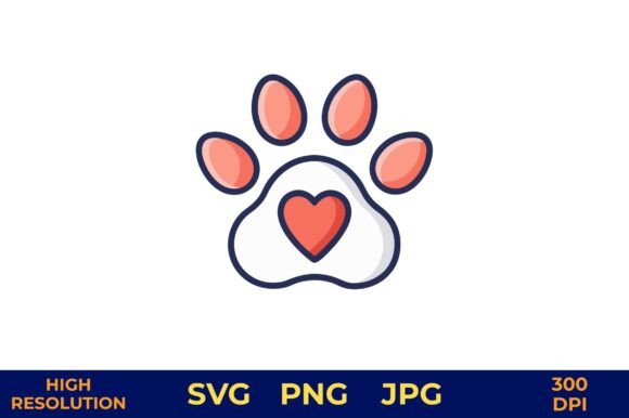 Dog Paw with Heart Vector Illustration