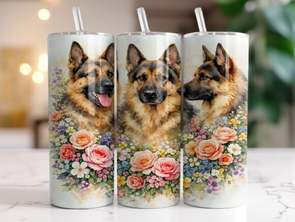 Elegant Shepherd Dog Flower Tumbler Wrap