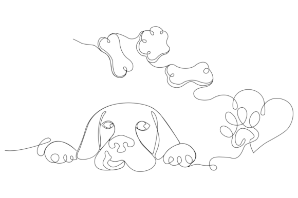 Oneline Cute Puppy Licking Lips with Dog