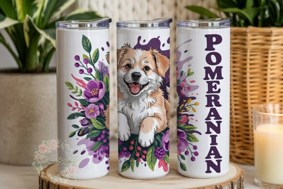 Pomeranian Dog Floral 20oz Tumbler Wrap