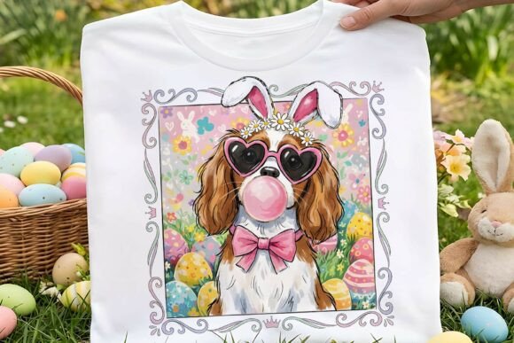 Preppy Easter Cavalier King Dog Png
