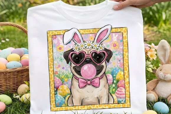Preppy Easter Pug Sublimation Dog Png