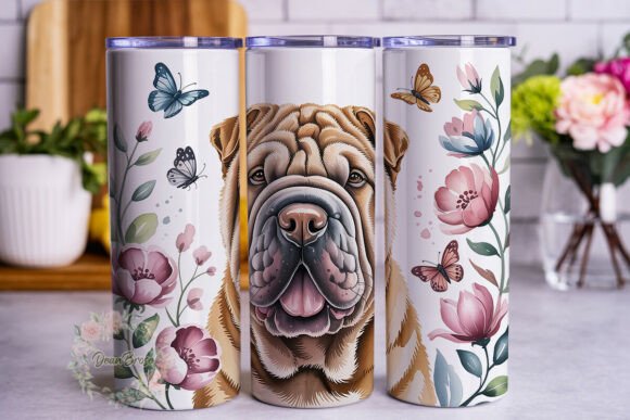 Shar Pei Dog Watercolor Floral Tumbler
